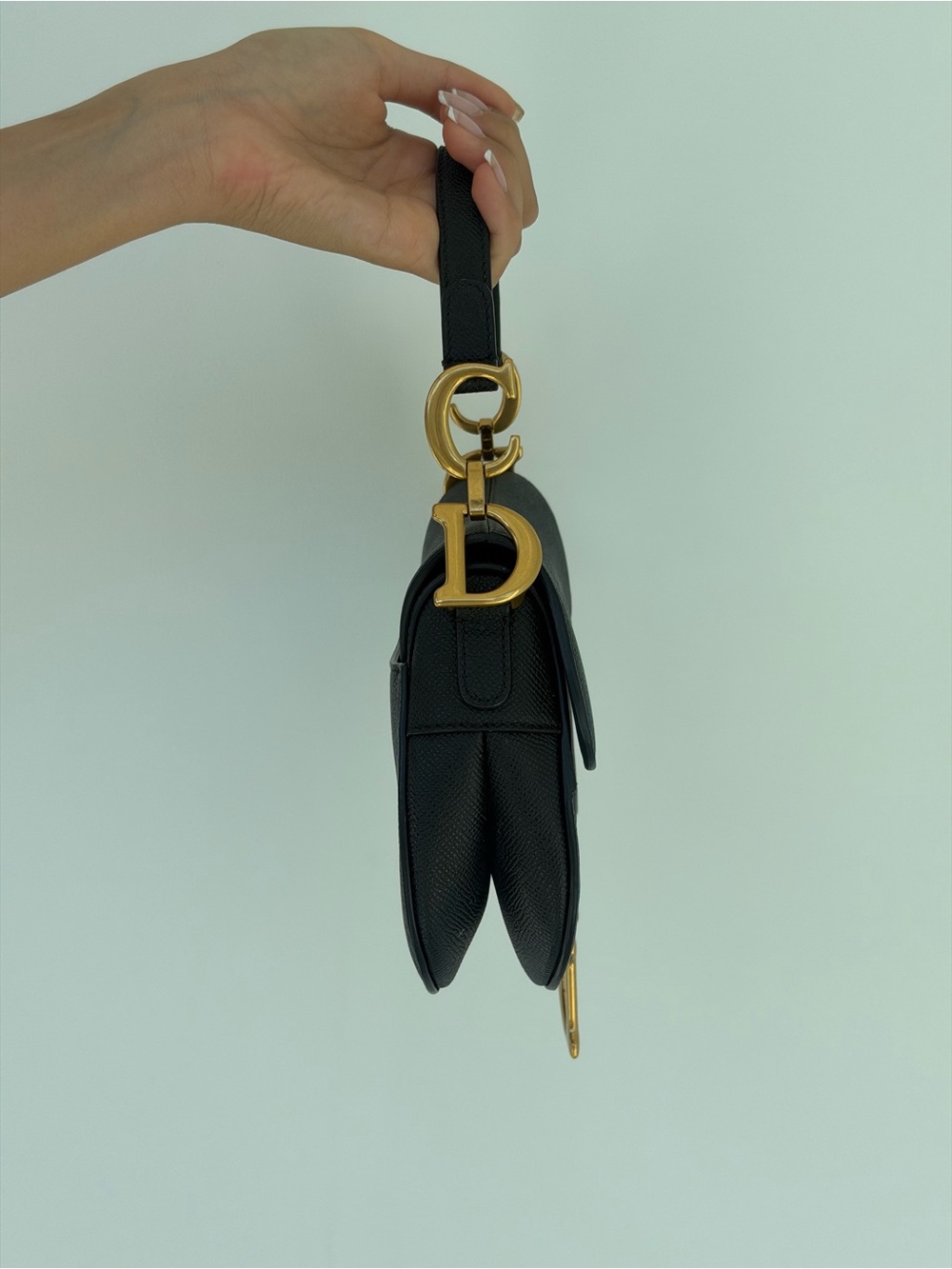 Dior Black Saddle Shoulder Bag with Gold 'D' Charm - Picture 2 of 6